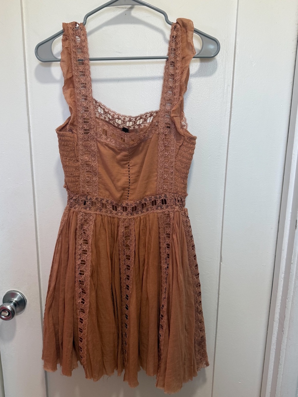 Free People Terracotta Crochet Lace Boho Mini Dress